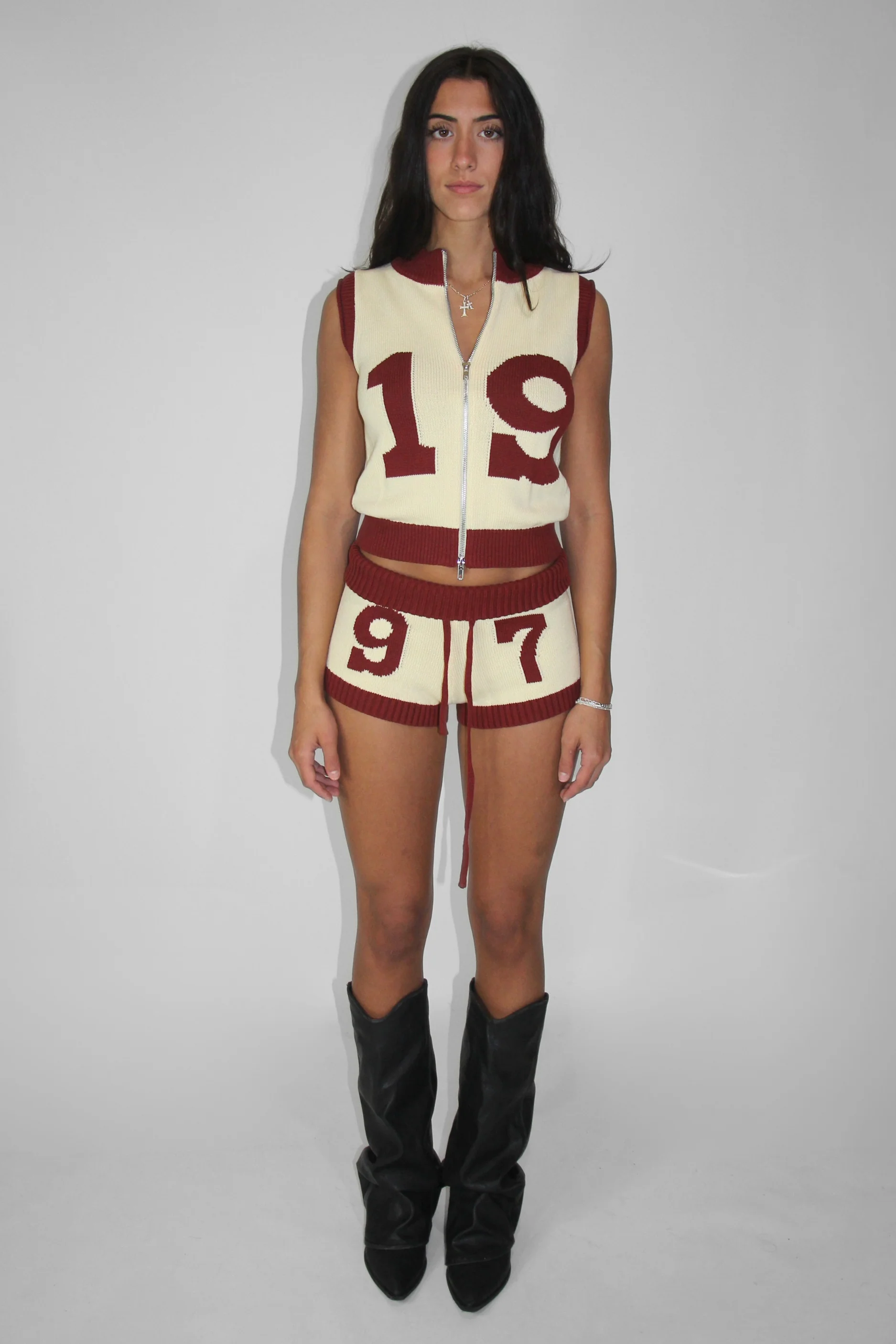 Knit Double Zip Vest in Butter Yellow/ Maroon - Image 3