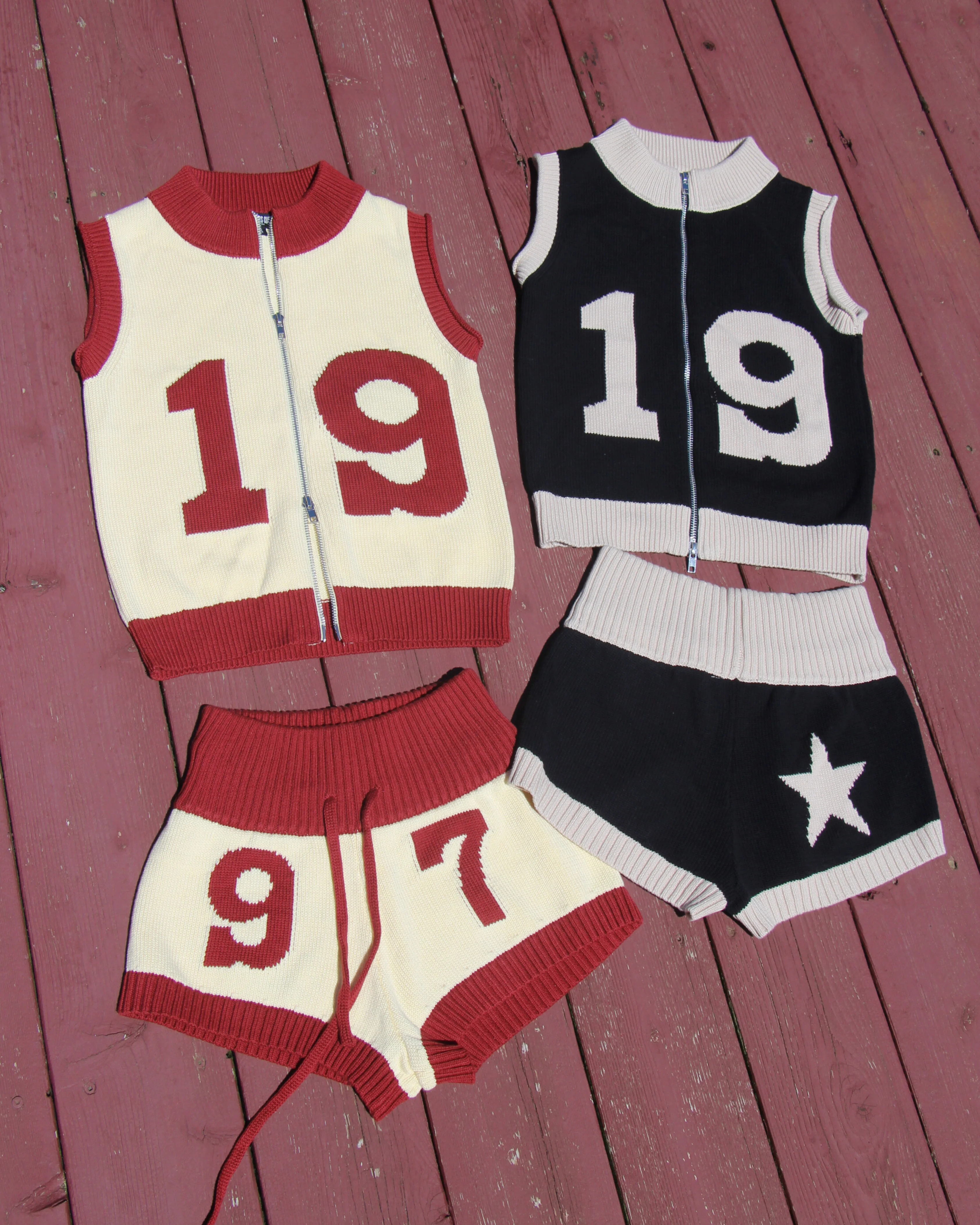 Knit Mini Shorts in Black/ Cream - Image 5