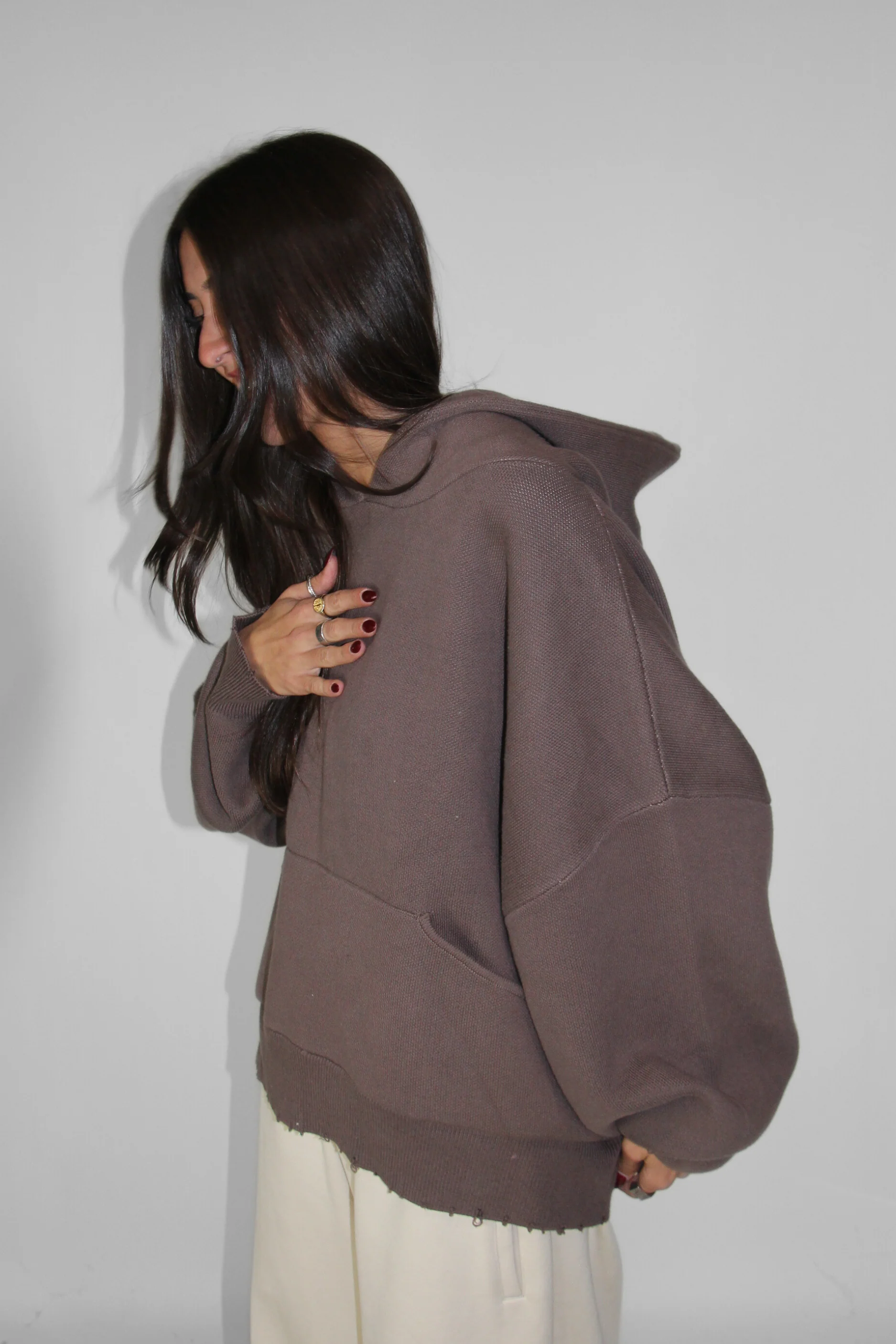 Slouchy Knit Hoodie in Truffle - Image 7